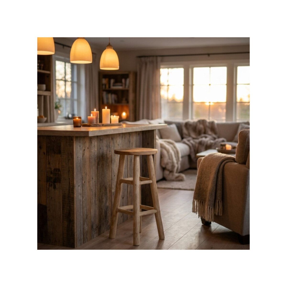 Tabouret de bar rond artisanal 75 cm de haut en bois de teck - MUFASA