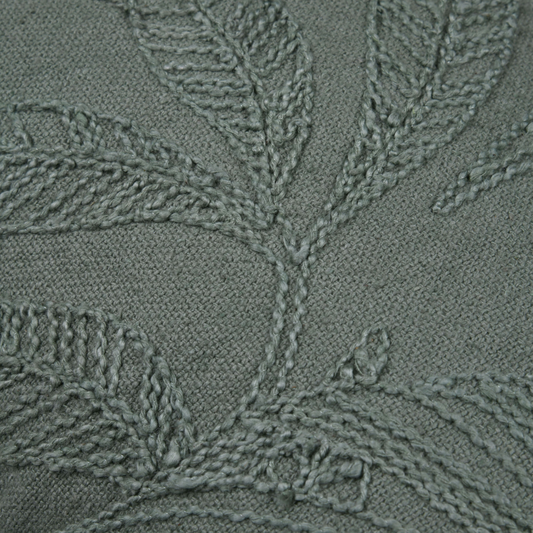 Coussin rectangulaire en coton à feuillage brodé - Kaki