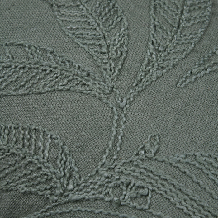 Coussin rectangulaire en coton à feuillage brodé - Kaki