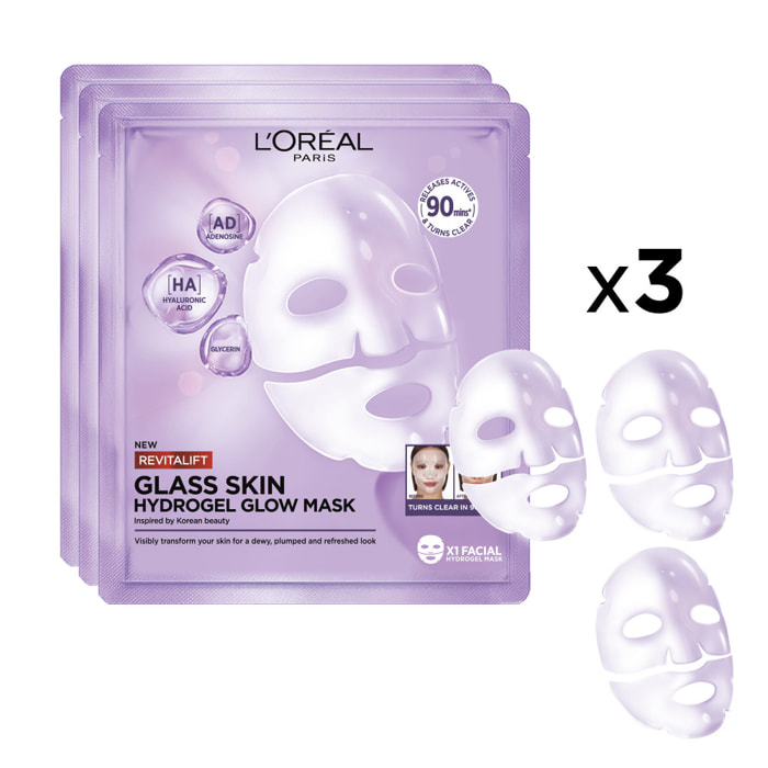 L'Oréal Paris Revitalift Filler Masque Glass Skin Hydrogel Éclat (x3)
