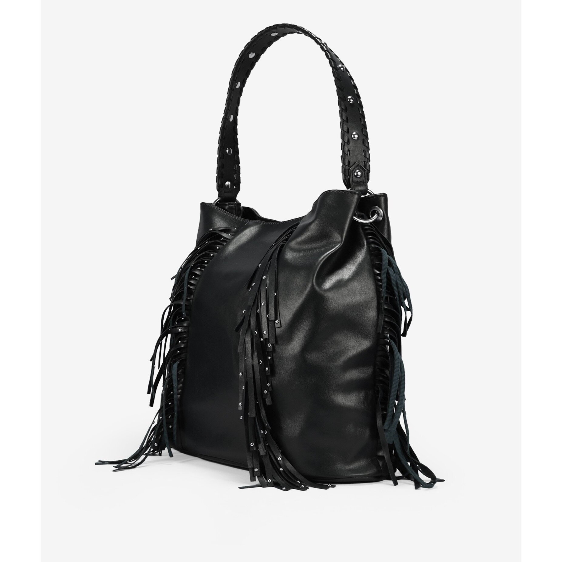 Bolso de hombro negro con flecos