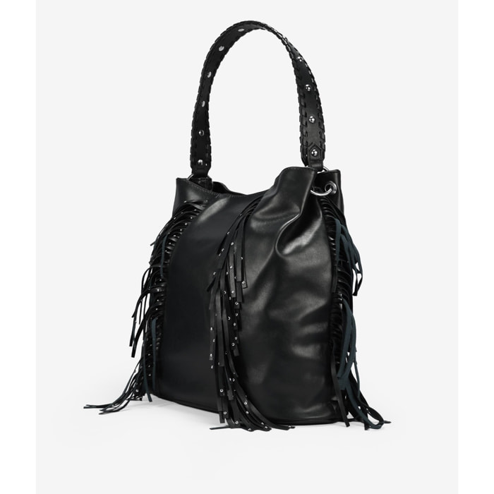 Bolso de hombro negro con flecos