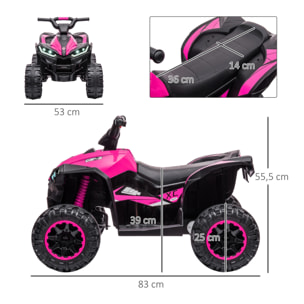 Quad buggy électrique enfant 12 V 3 Km/h max. effets lumineux et sonores rose noir