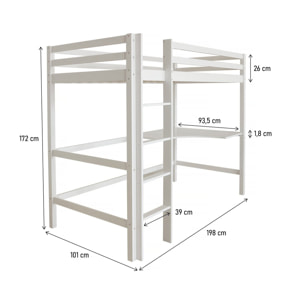 Lit Enfant Mezzanine avec Bureau "Angéla" 90 x 190 cm - Blanc