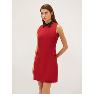 Motivi - Vestido de tubo con cuello bordado - Rojo