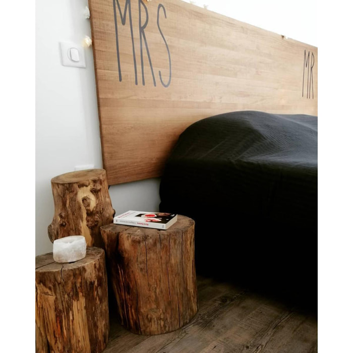 Tête de lit en bois chêne foncé 'Mr & Mrs'