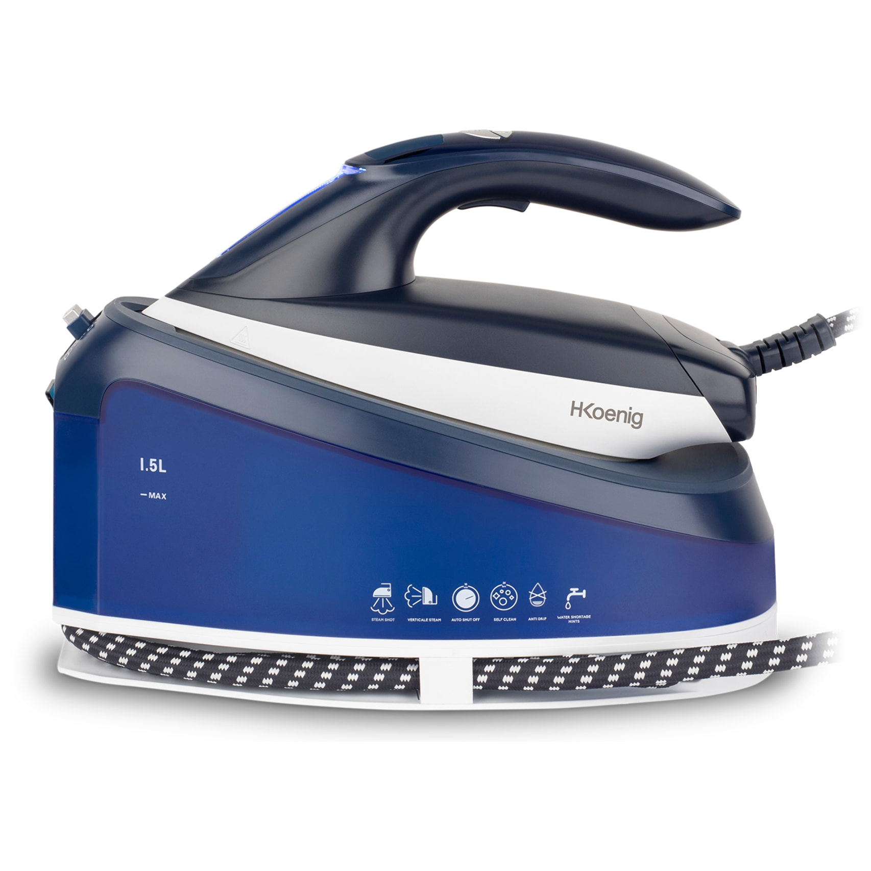 Centro de Planchado V7 H.Koenig 2200W, Flujo de vapor 120 g/min, 5,5 bares,Funcion Vapor Vertical, Suela de Ceramica Antihaderente