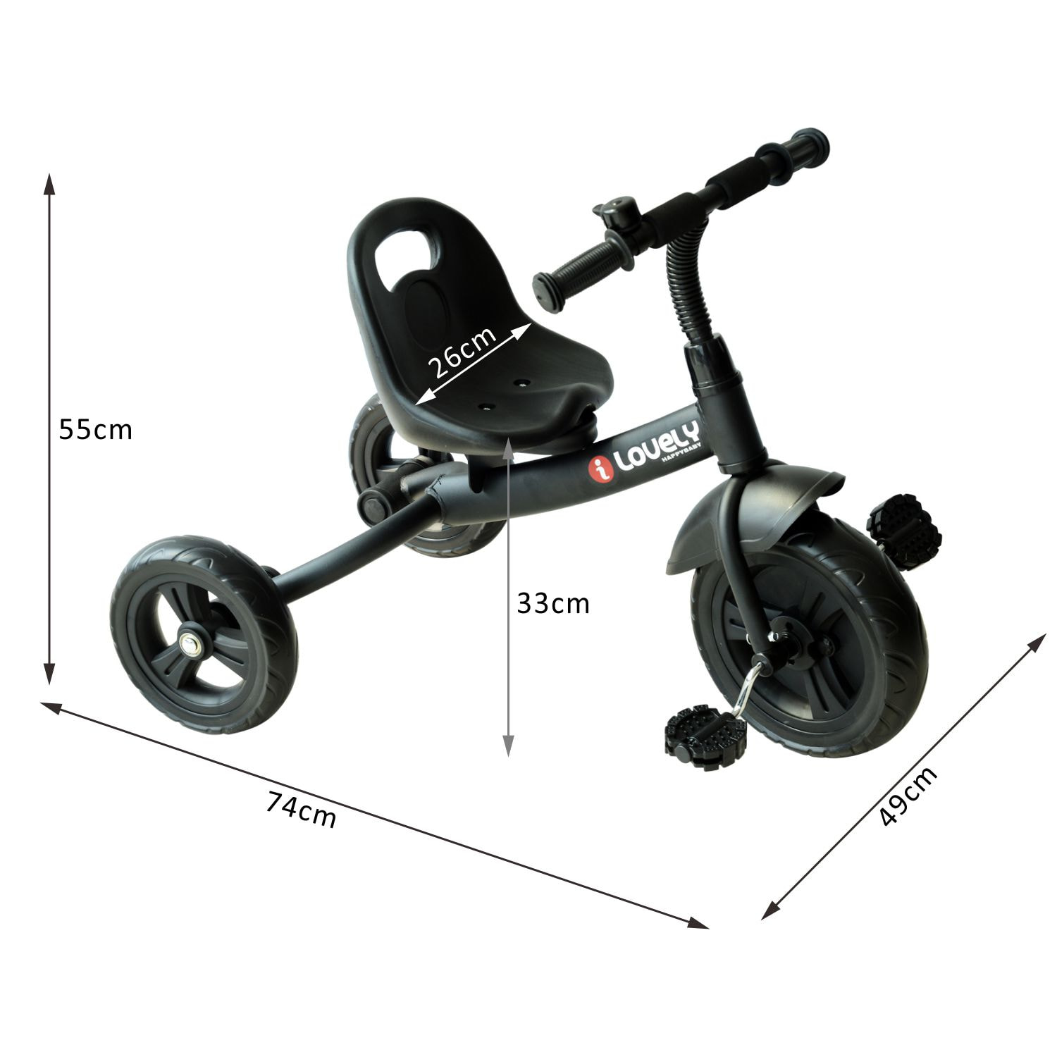 Tricycle enfants multi-équipé garde-boue sonnette pédales antidérapantes siège réglable 2 positions avec dossier