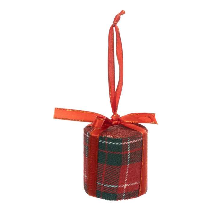 Décoration de sapin cadeau rond tartan 6cm