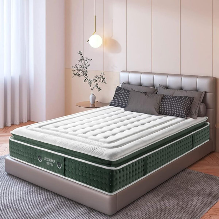 Matelas Emeraude | Surmatelas intégré | Mémoire de forme & Ressorts ensachés | Soutien morphologique