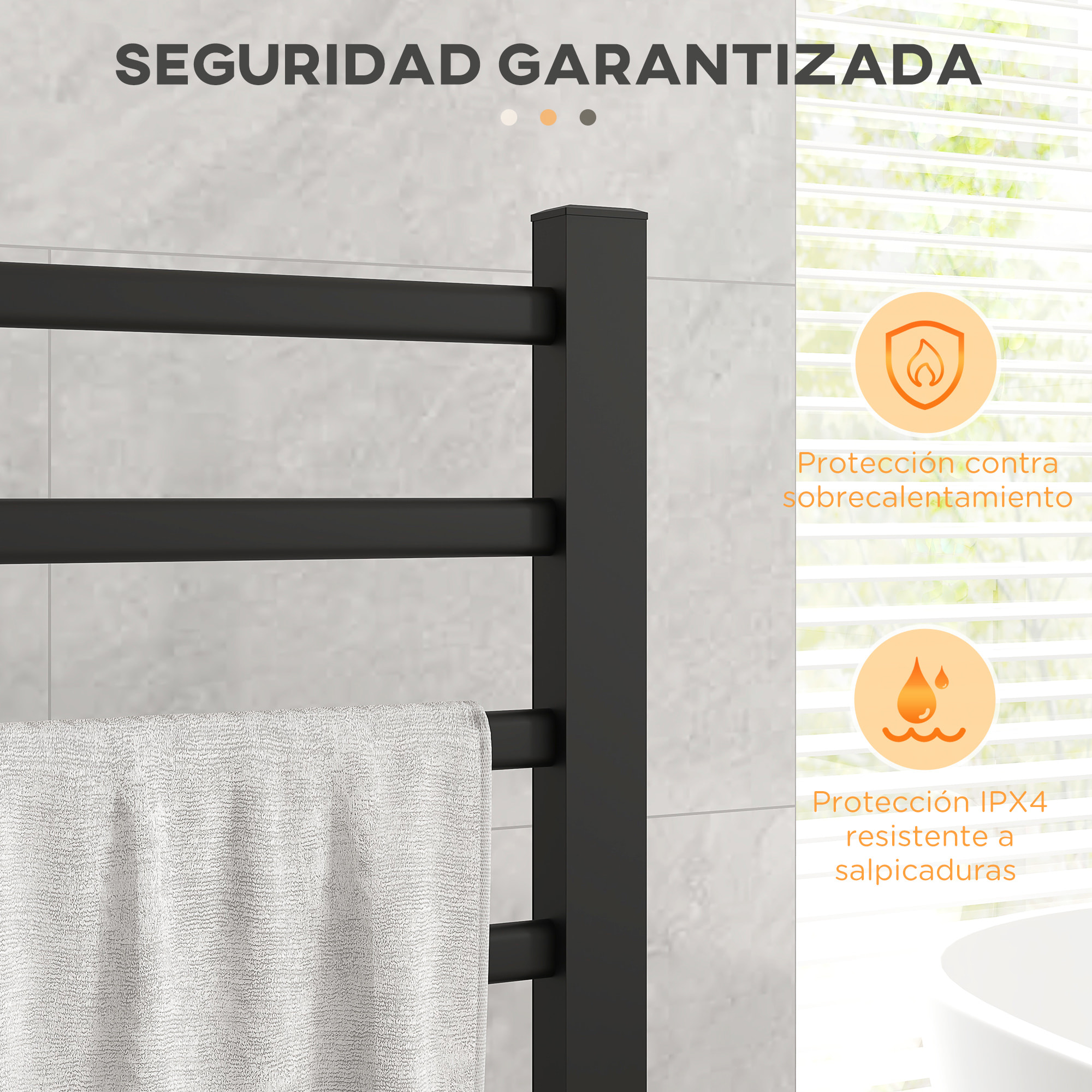 Toallero Eléctrico de Pared o Suelo 150â‚¬Â¯W Calentador de Toallas de Aleación de Aluminio con Función de Temporizador y 8 Barras para Baño 53x35x90 cm Negro