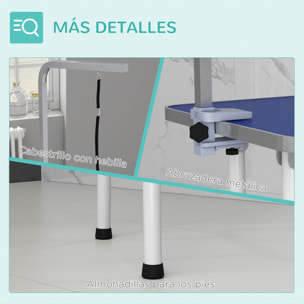 Mesa de Peluquería Canina Plegable, Mesa de Aseo con Encimera Antideslizante, Brazo de Acero Inoxidable Ajustable, para Perros, Gatos, 81x48,5x80 cm, Azul