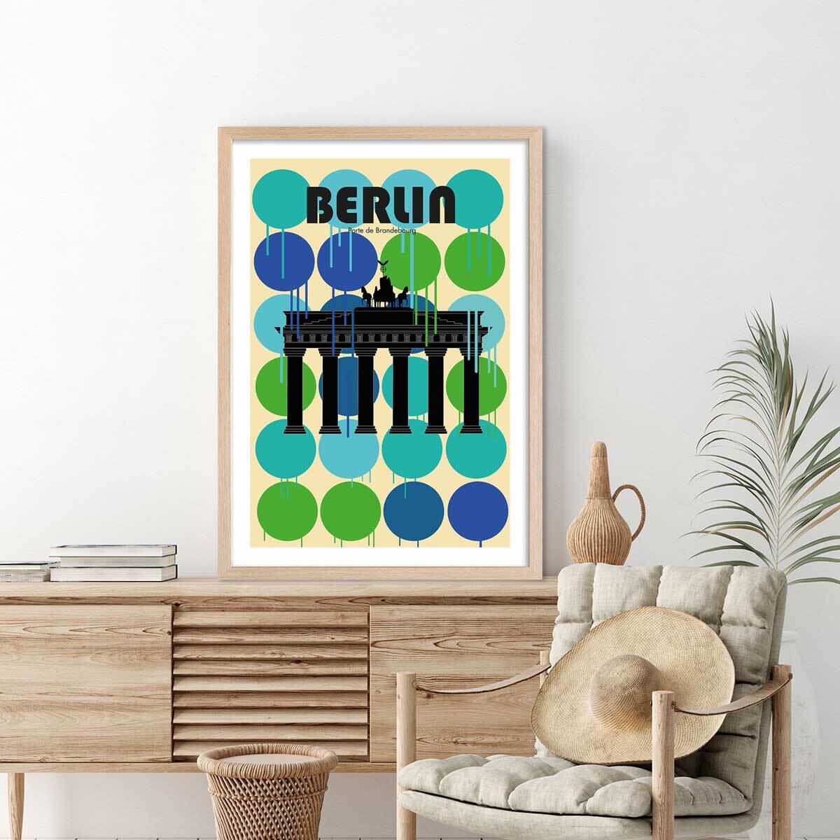 Affiche berlin brandenburger tor Affiche + cadre en bois - Chêne