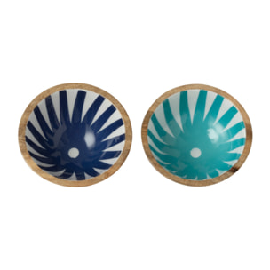 J-Line bol Lignes - bois - bleu/blanc - extra small - 2 boîtes de 2 pcs