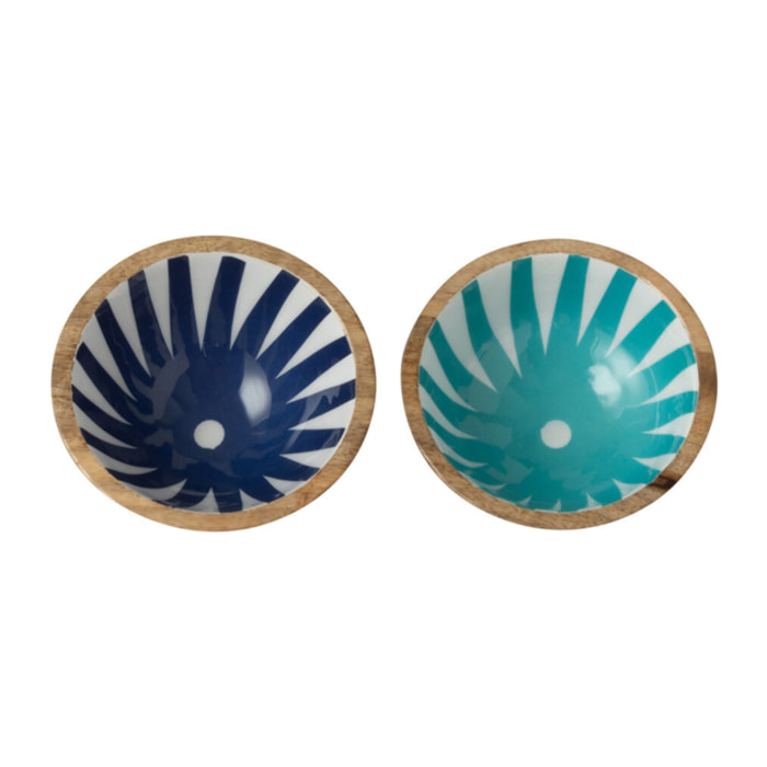 J-Line bol Lignes - bois - bleu/blanc - extra small - 2 boîtes de 2 pcs
