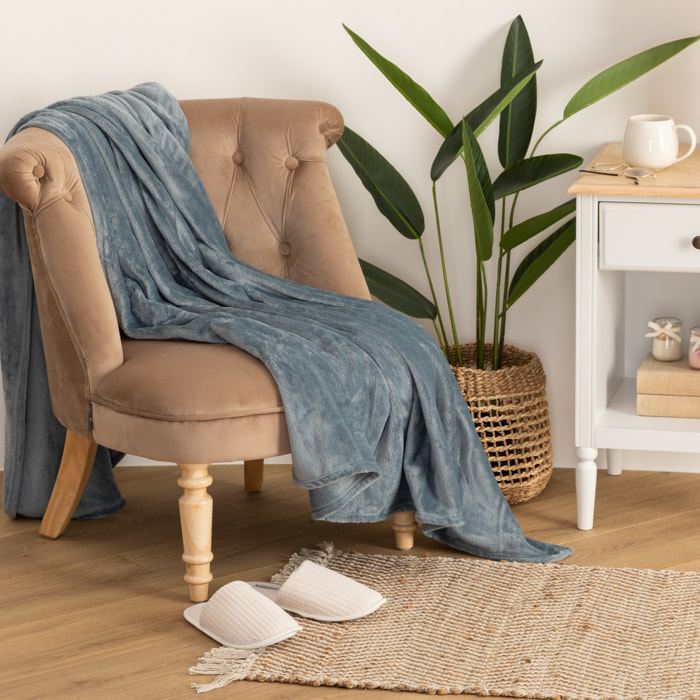 Plaid - flanelle - bleu orage - 130x180 cm