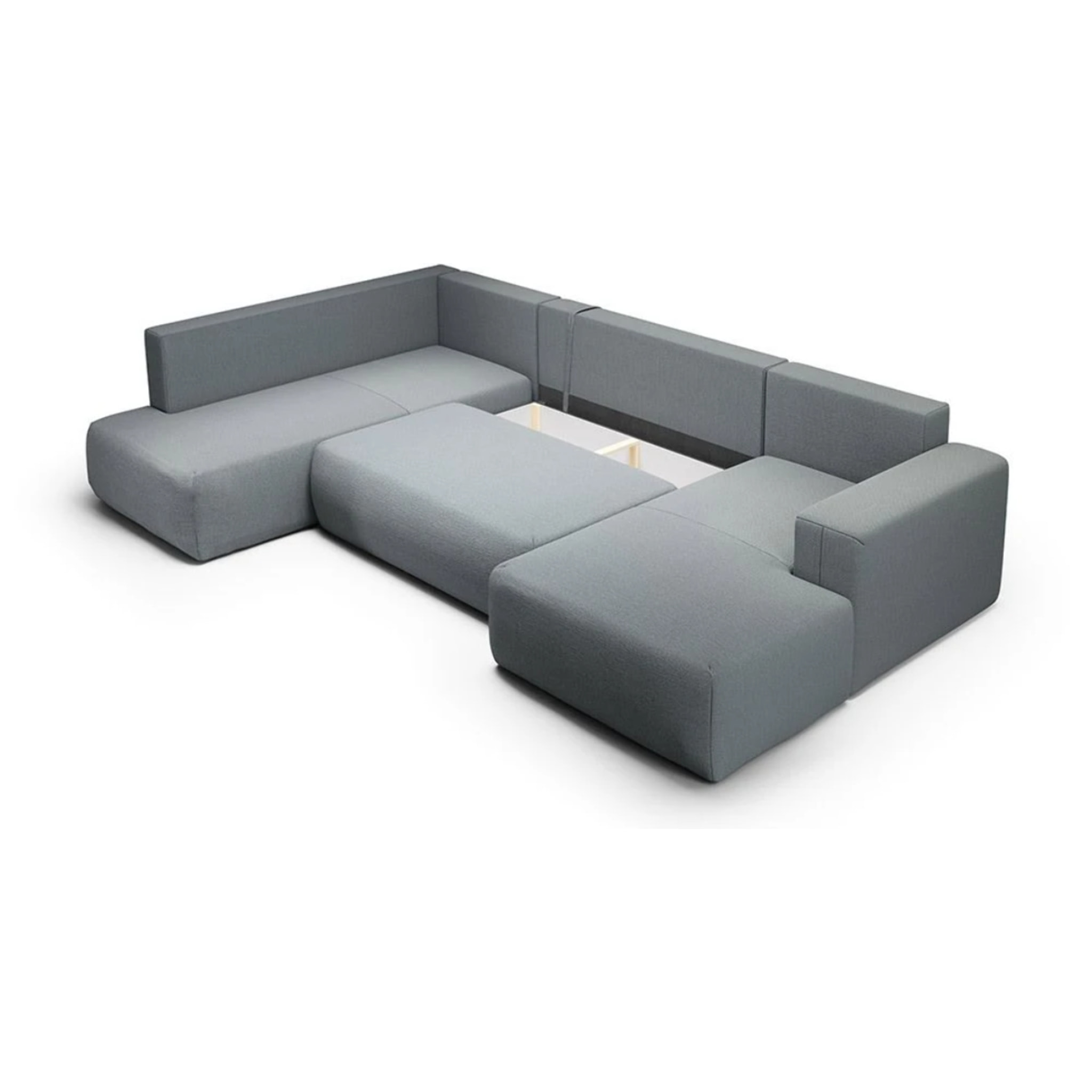 NALA - Canapé panoramique gauche 5 places en tissu gris clair