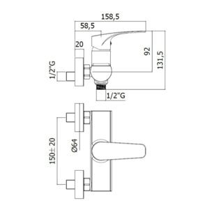 Project mitigeur de douche mural à levier 150 mm, sans set de douche, noir mat (SATBSPRO268C)