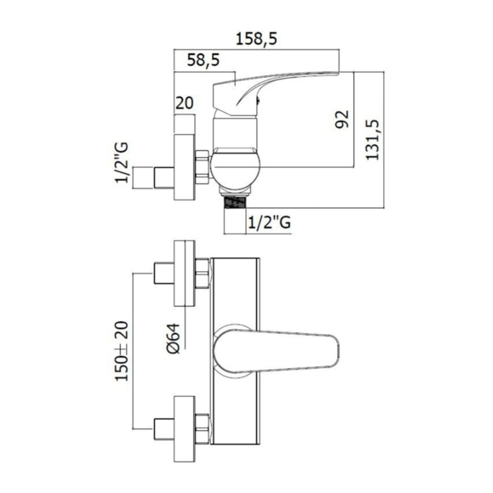Project mitigeur de douche mural à levier 150 mm, sans set de douche, noir mat (SATBSPRO268C)