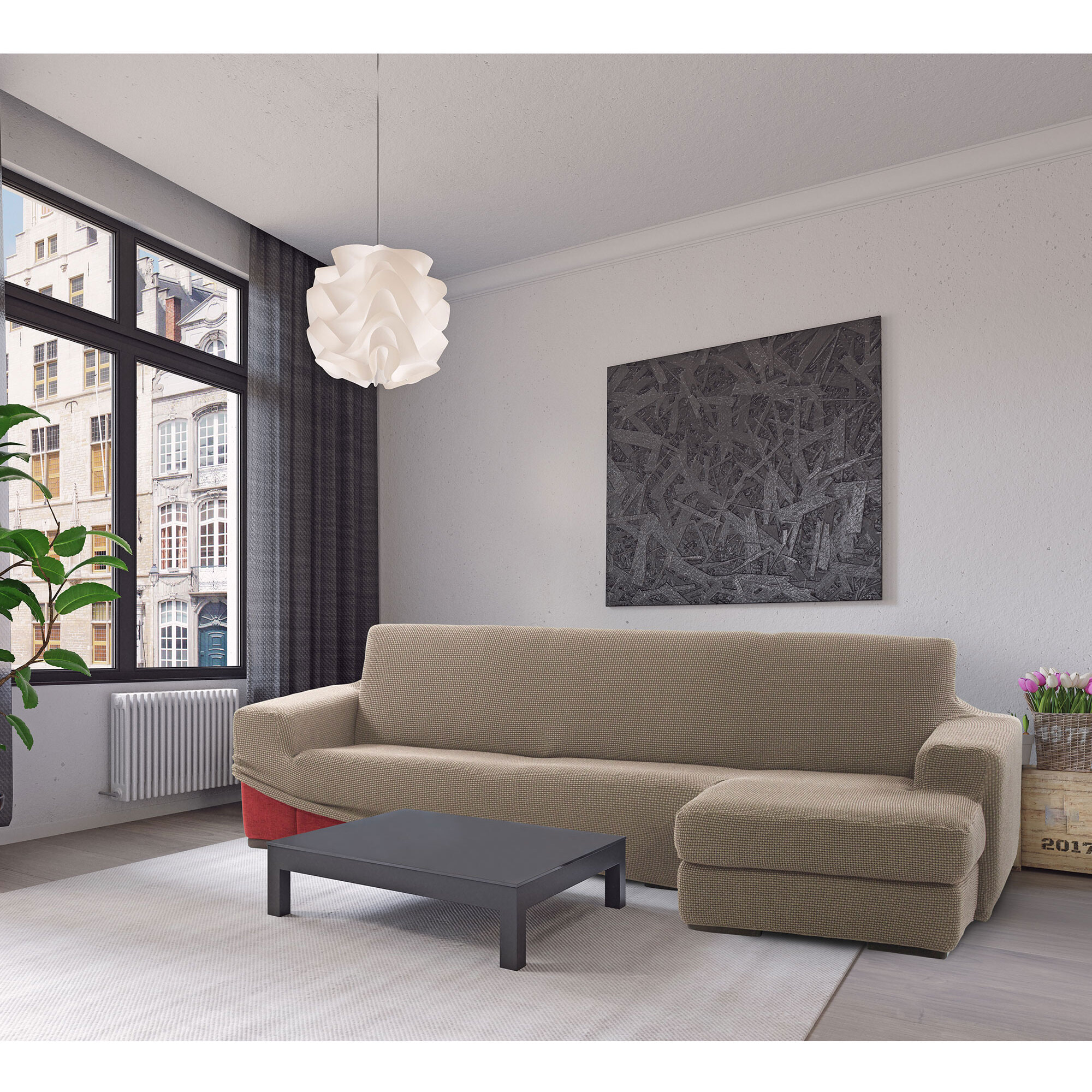 Funda para Chaise Longue derecho (visto de frente) brazo corto SÚPER ELÁSTICA modelo HELENA