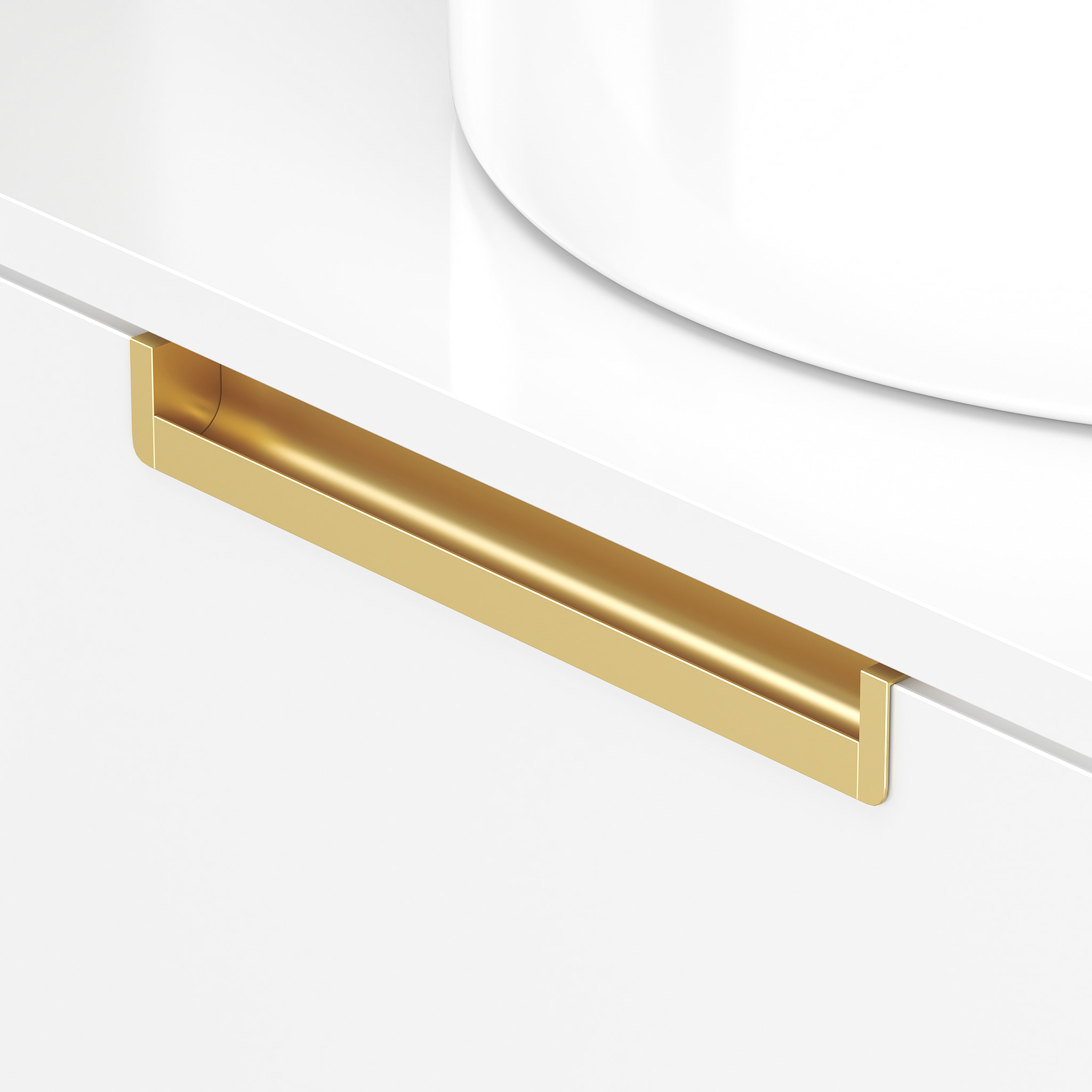 Meuble Salle de Bains 80cm Laqué Blanc et Or Doré 2 Tiroirs - Vasque Blanche - Miroir & Applique Led