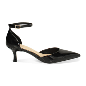 Décolleté open shank donna nere in vernice, tacco 5,5 cm