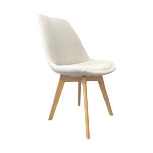Lot de 4 chaises scandinaves revêtement velours côtelé blanc cassé. pieds bois de hêtre - Nils