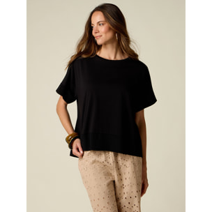 Oltre - T-shirt bimaterica over - Nero