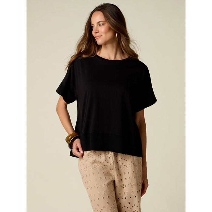 Oltre - T-shirt bimaterica over - Nero