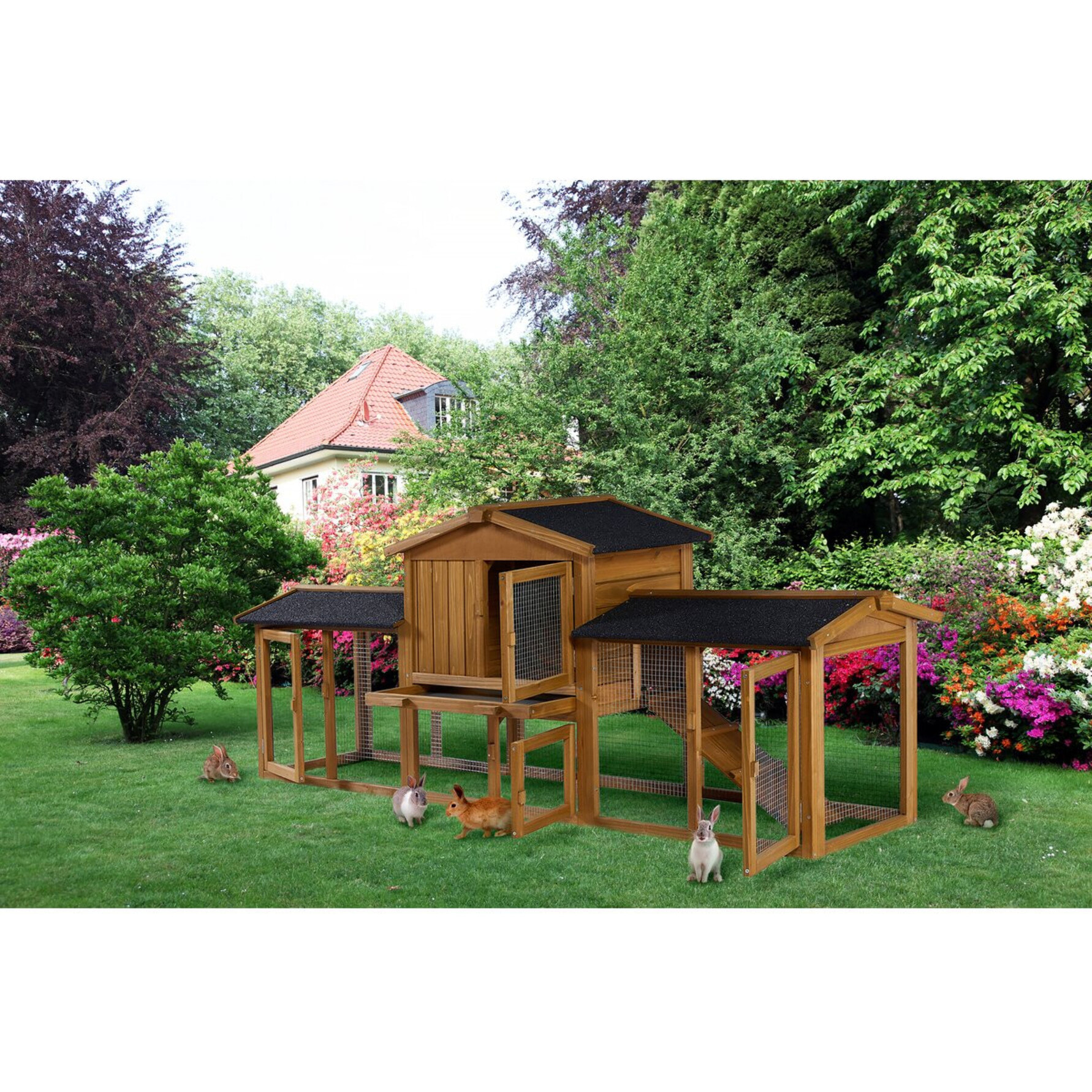 Clapier pour lapin avec 1 étage en bois "Galina" - 224 x 53 x 84 cm - Marron