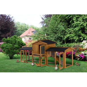 Clapier pour lapin avec 1 étage en bois "Galina" - 224 x 53 x 84 cm - Marron