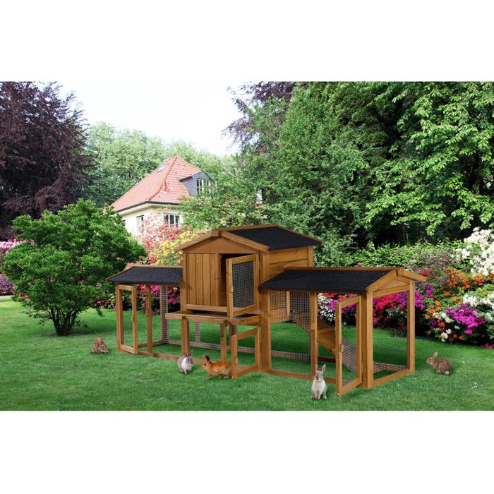 Clapier pour lapin avec 1 étage en bois "Galina" - 224 x 53 x 84 cm - Marron