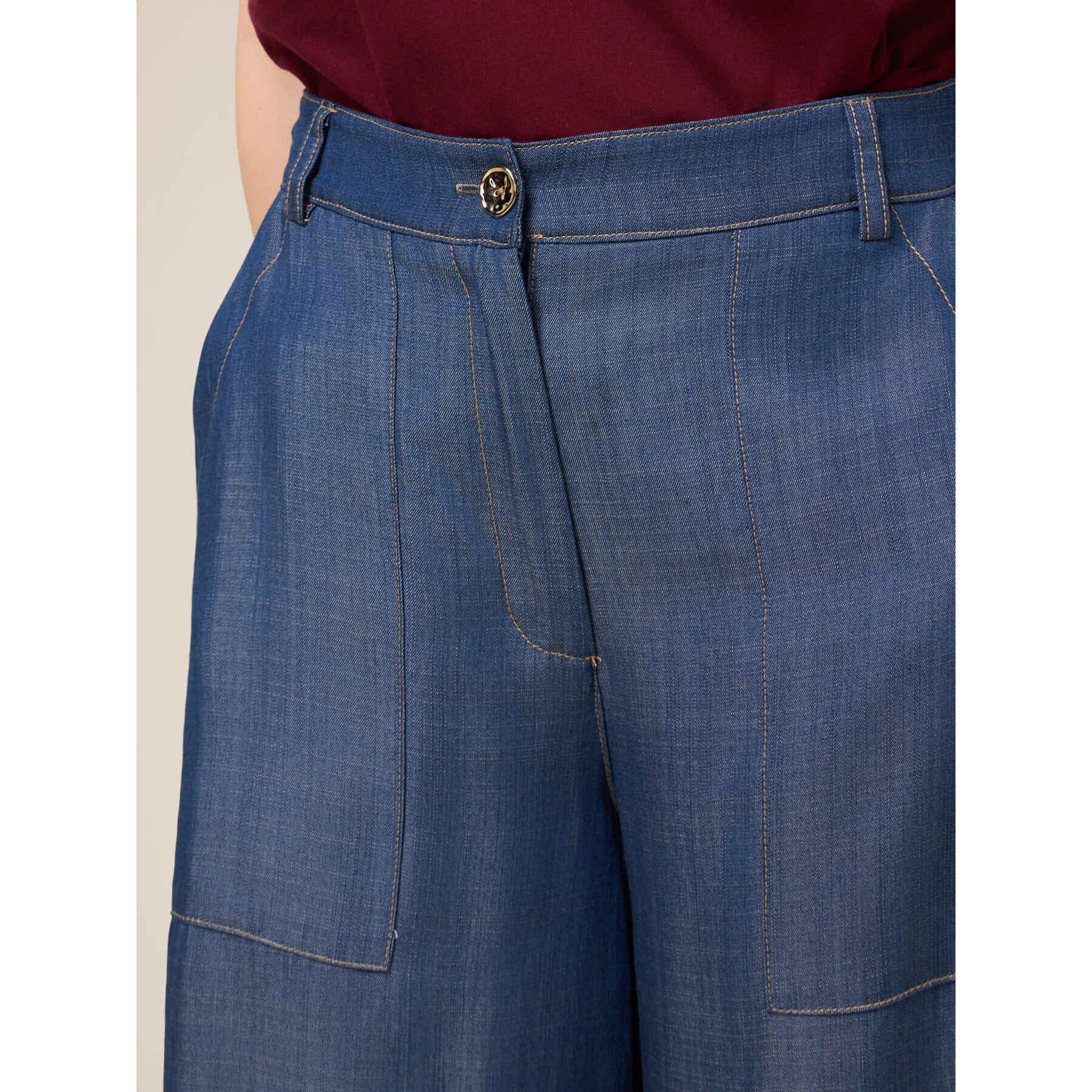 Oltre - Jeans a palazzo in raso di tencel - Blu