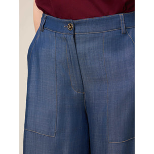 Oltre - Jeans a palazzo in raso di tencel - Blu