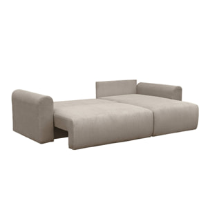 Canapé d'angle convertible réversible 3 places velours côtelé taupe avec coffre de rangement - Almo