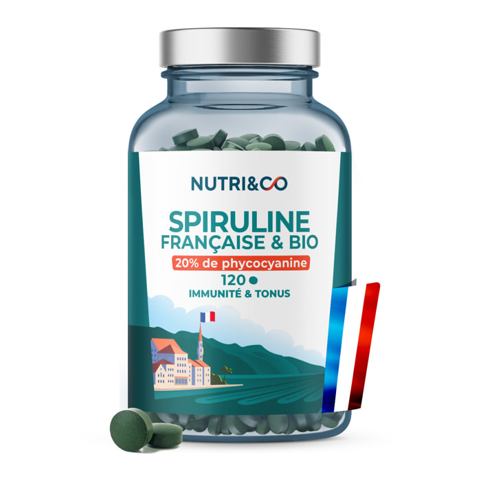 Nutri&Co Spiruline BIO 100% Française Cultivée en Provence - 120 comprimés Vegan