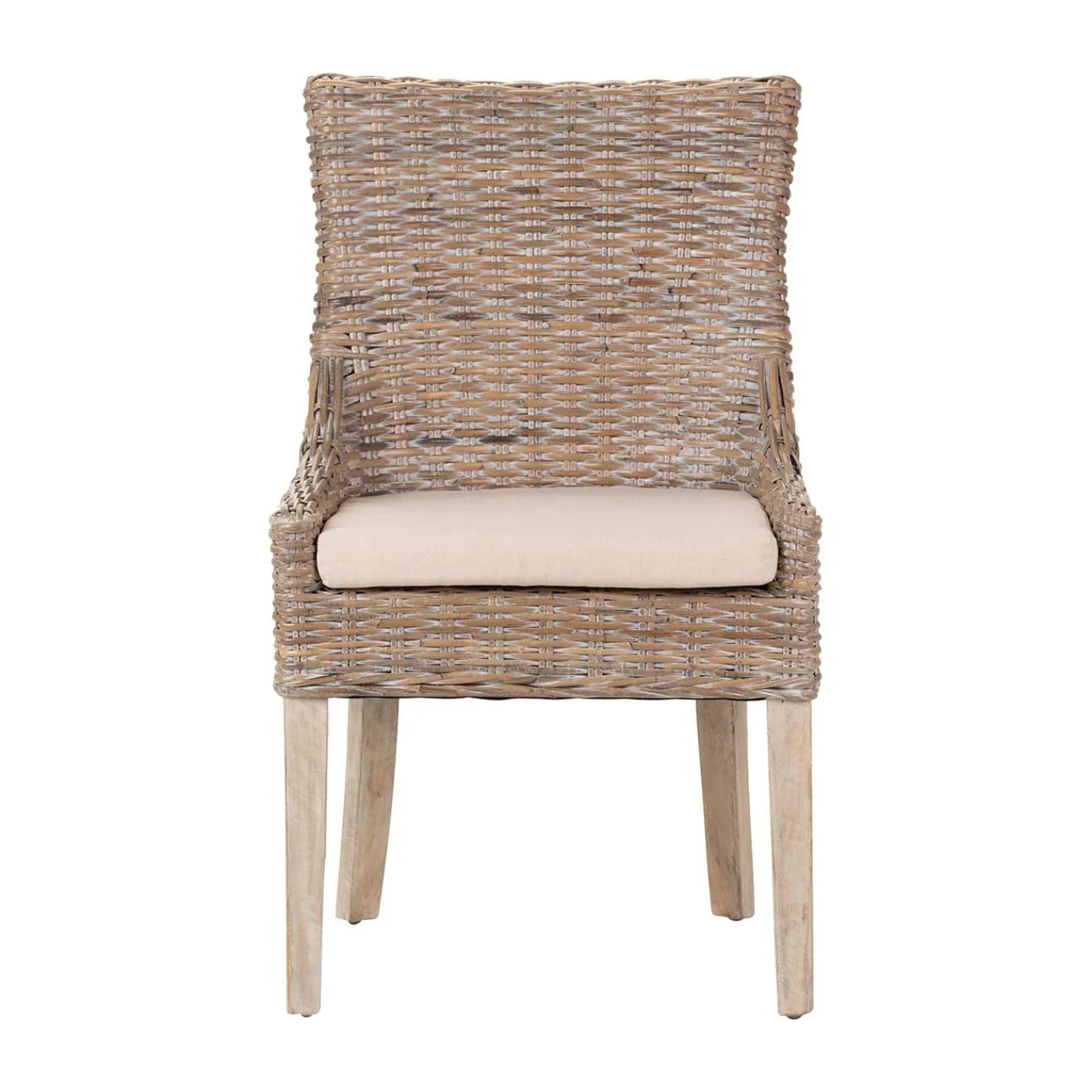 Silla Ratan-lino-madera Blanco Beige 54x52x91 Cm