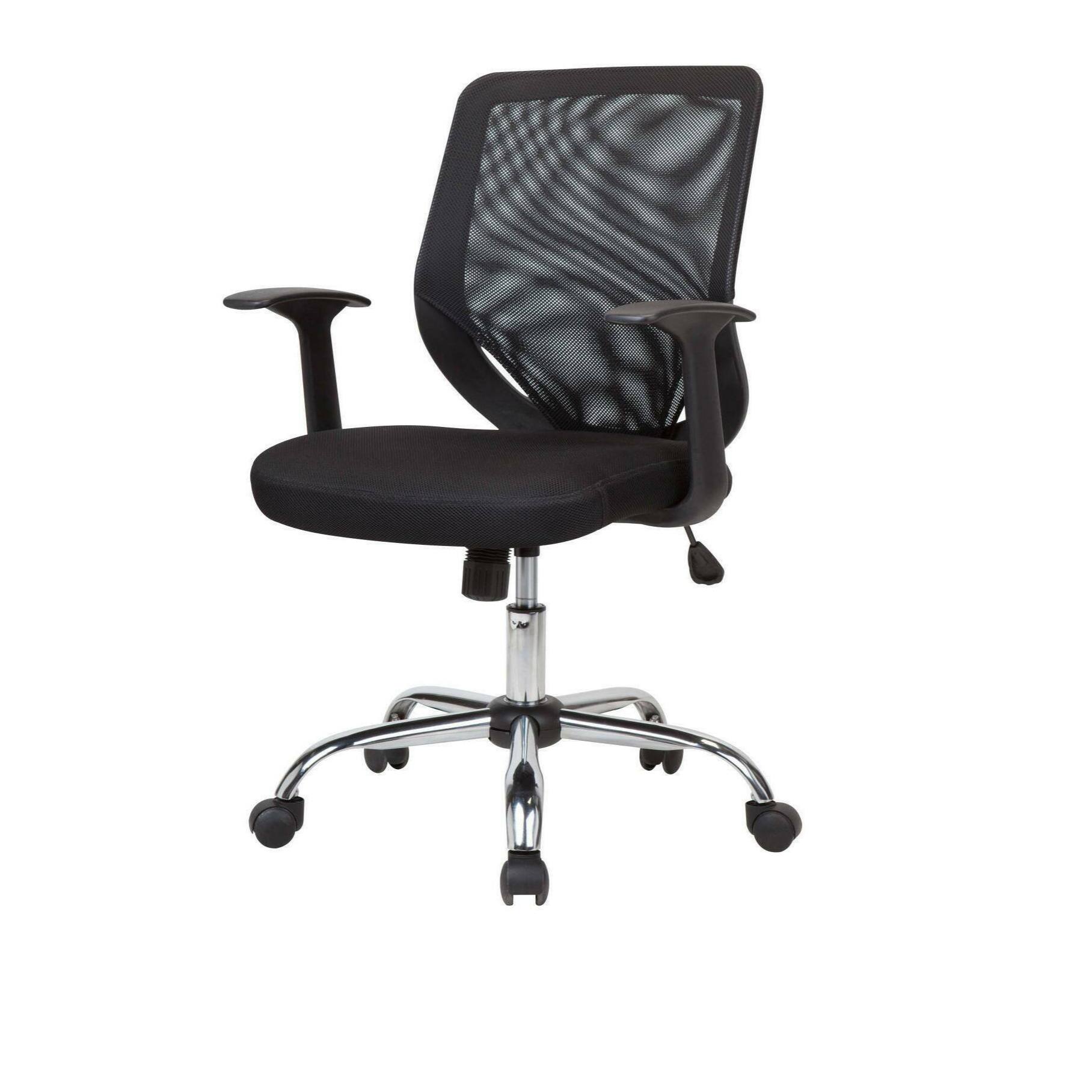 Sedia da ufficio Albany, Poltrona direzionale a rete con braccioli, Seduta ergonomica da ufficio, 60x54h90/98 cm, Nero