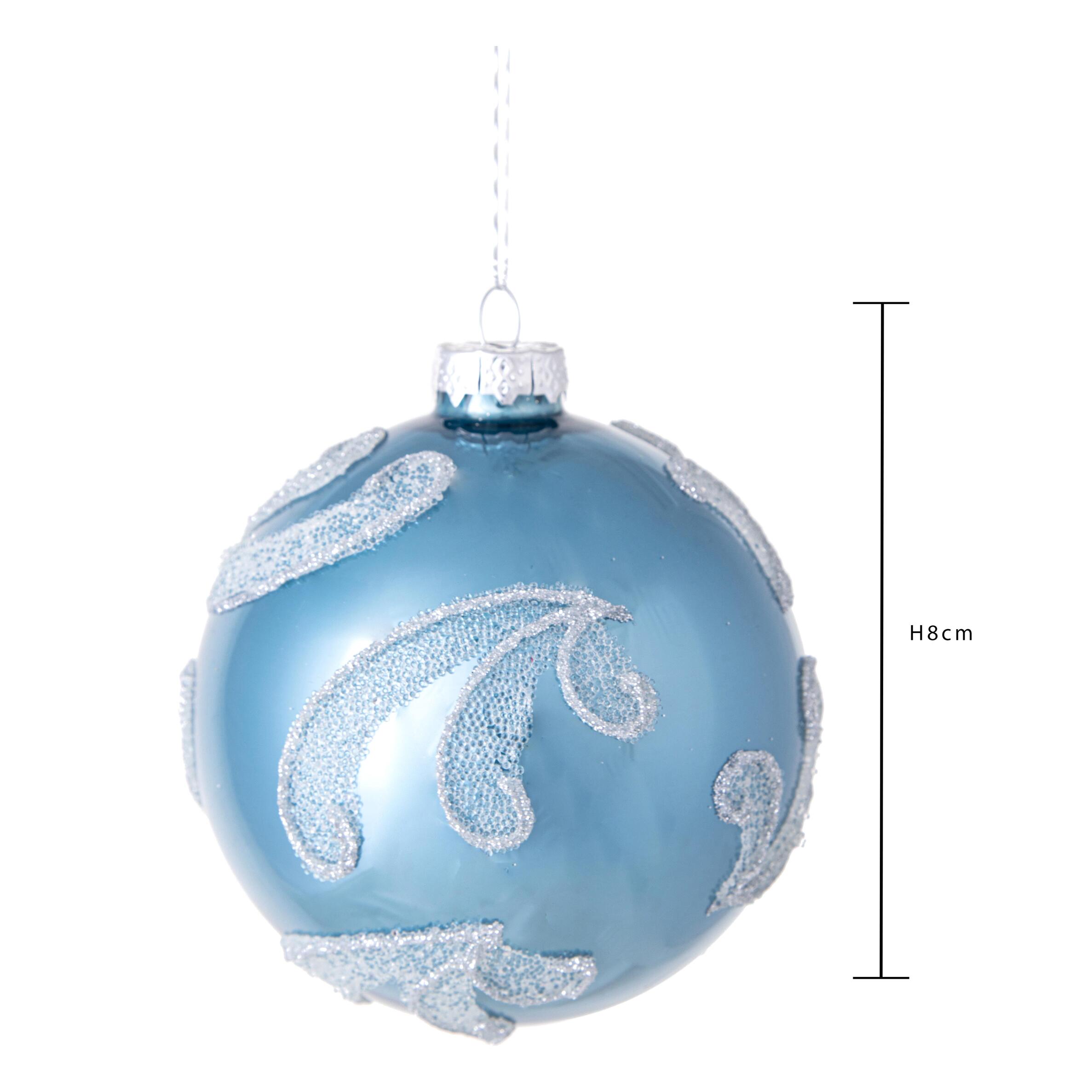 Sfera con Foglie - Pezzi 6 - Colore Blu - 8x8Hx8cm - Bianchi Dino