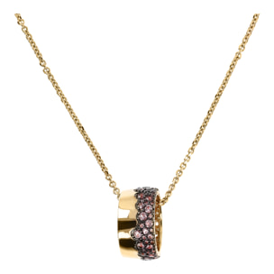 Collana Golden con Pendente Anello a Fascia in Pavé di Cubic Zirconia Rosa