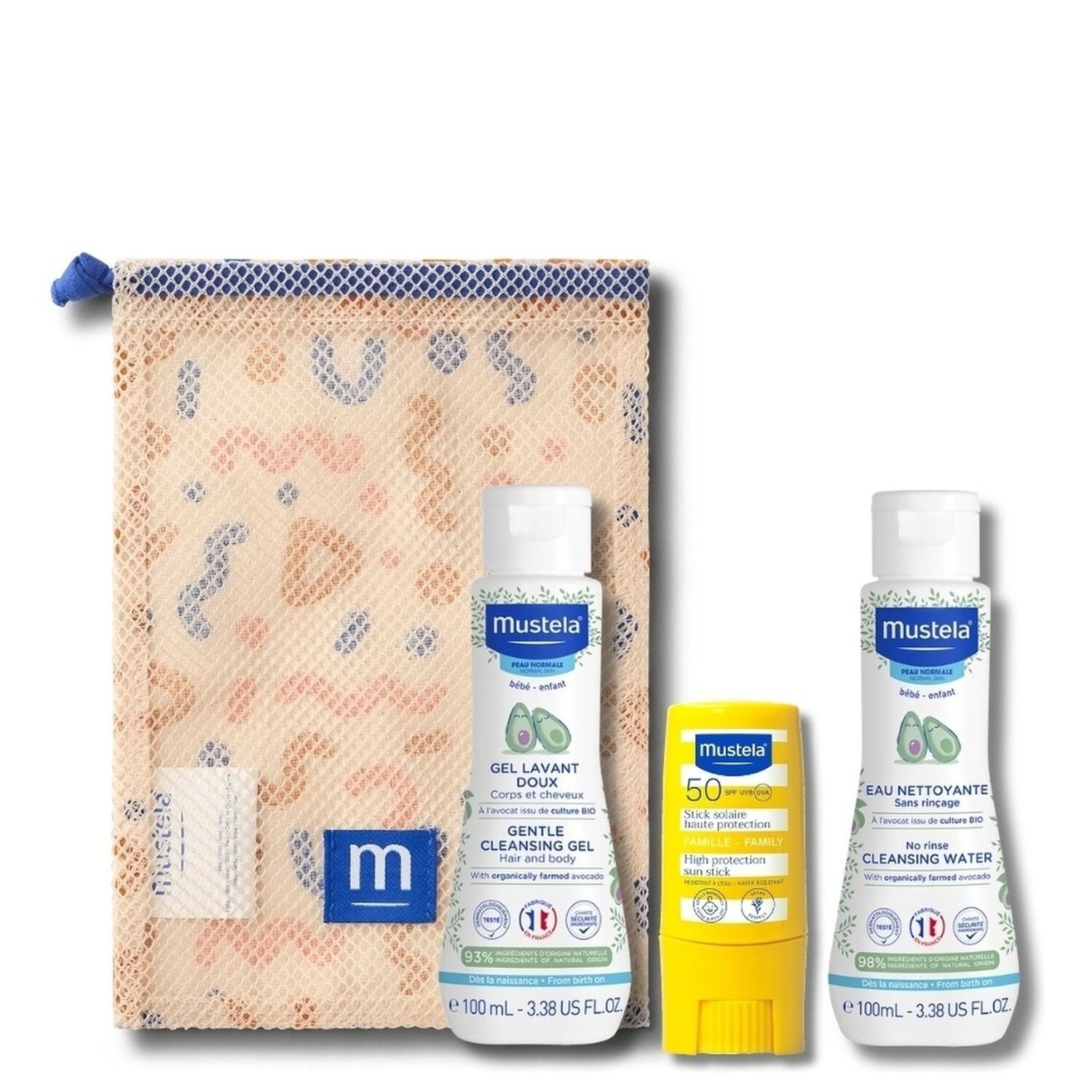 Essentiels Week-End SPF 50 - Trousse Gel lavant doux 100ml +Eau nettoyante sans rinçage 100ml + Stick solaire SPF50 9ml