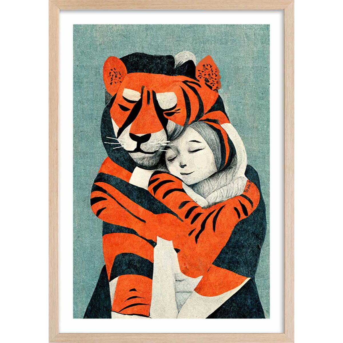 Affiche enfant mon tigre et moi  Affiche + cadre en bois - Chêne
