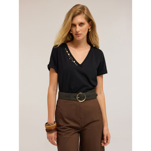 Motivi - Camiseta con bordado de piedras - Azul