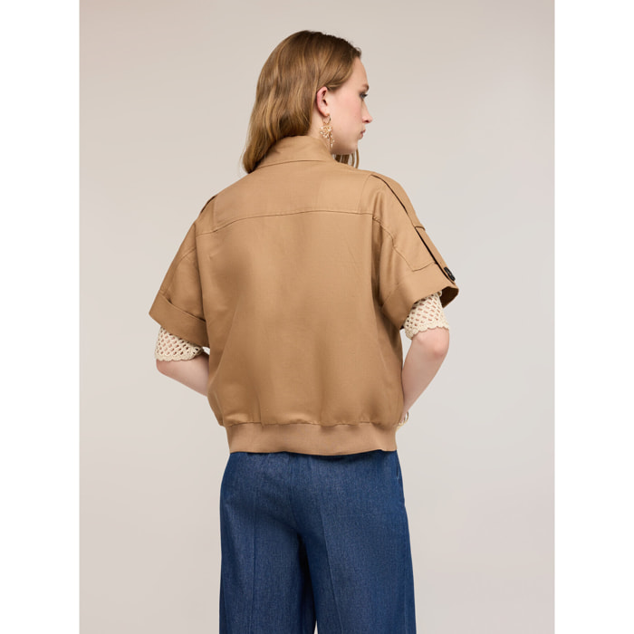 Motivi - Chaqueta de manga corta mezcla de lino - Marrón