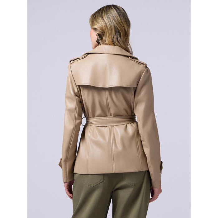 Oltre - Trench corto doppiopetto in tessuto spalmato - Beige