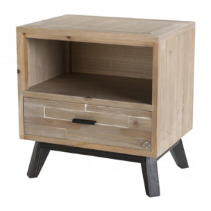 ANDRO - Chevet beige scandi 1 tiroir 1 niche pieds noirs Sapin