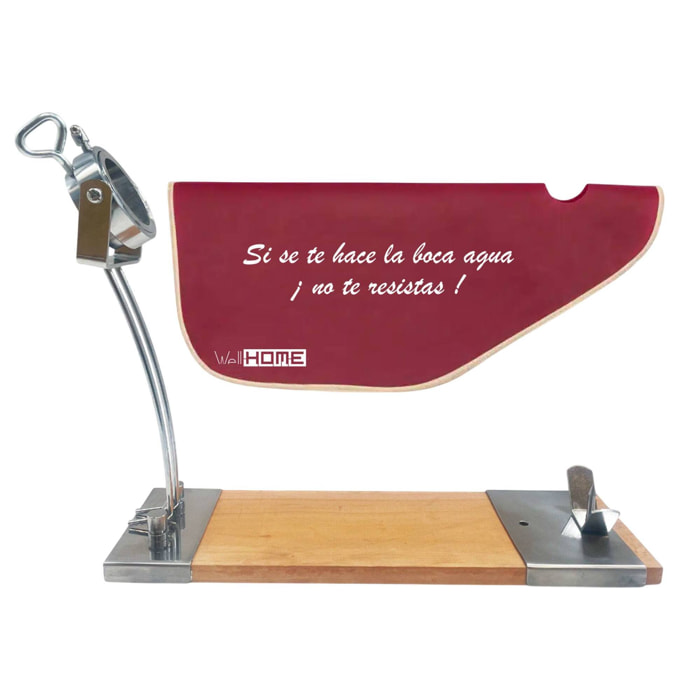 jamonero iberia luxe cabezal giratorio, en madera y acero inoxidable + funda para jamón 'tiberic' burdeos
