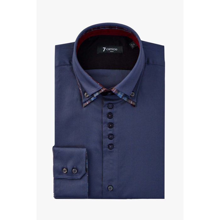 Camicia Uomo 2 Bottoni Button Down 7bottoni Doppio Coll Satin Unito Grigio Scuro