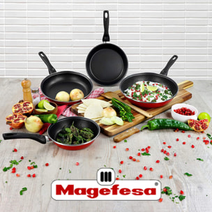 Magefesa GRANA set 3 sartenes (18,20,24), acero esmaltado vitrificado, en rojo, inducción y lavavajillas