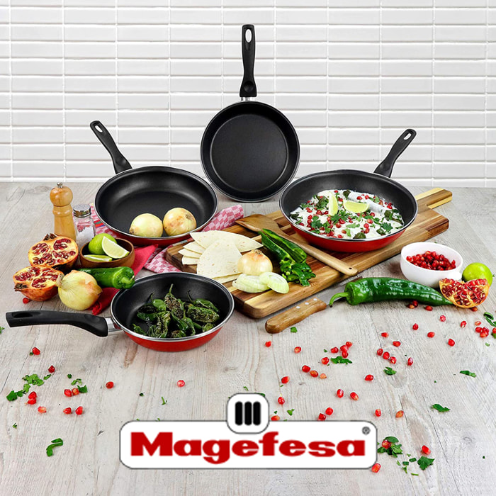 Magefesa GRANA set 3 sartenes (18,20,24), acero esmaltado vitrificado, en rojo, inducción y lavavajillas